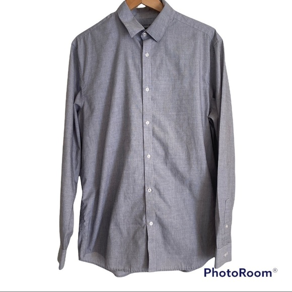 ๐ธ Express Slim Fit Easy- Iron Gray Blue Turn Down Collar Shirt Size L - Picture 2 of 6